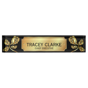 Elegant Gold Rose And Black Chief Executive  Nameplate