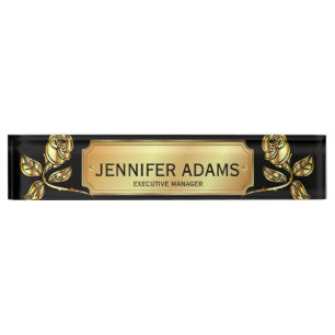 Elegant Gold Rose And Black Executive Manager Nameplate