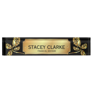 Elegant Gold Rose And Black Financial Advisor Desk Nameplate