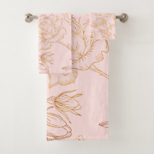 Elegant Gold Rose Bath Towel Set