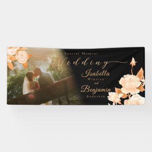 Elegant Gold Rose Black Wedding Banner