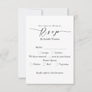 Elegant Gold Rose Black Wedding Dinner Option RSVP Card