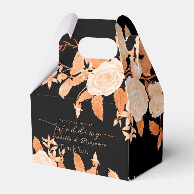 Elegant Gold Rose Black Wedding Favour Box (Front Side)