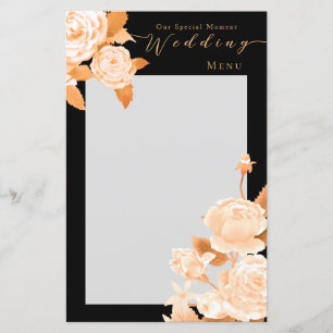 Elegant Gold Rose Black Wedding Menu