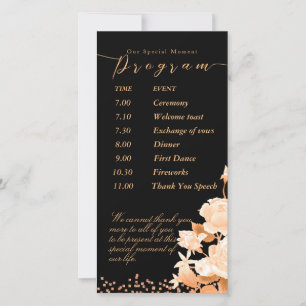 Elegant Gold Rose Black Wedding Program Holiday Card