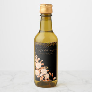 Elegant Gold Rose Black Wedding Wine Label