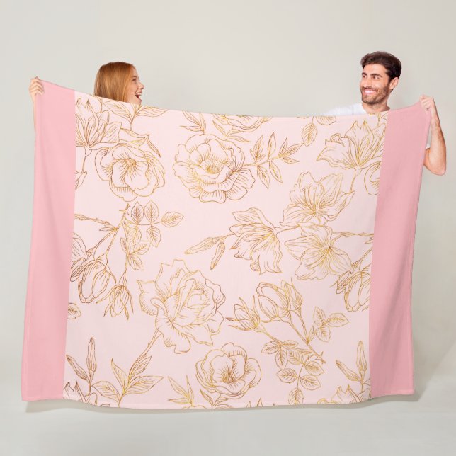 Elegant Gold Rose Fleece Blanket (In Situ)