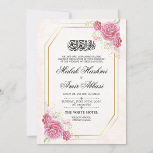 Elegant Gold Rose Nikah Islamic Muslim Wedding Invitation