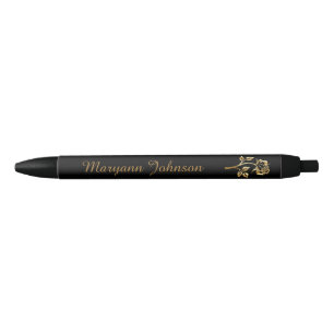 Elegant Gold Rose Personalised Black Ink Pen