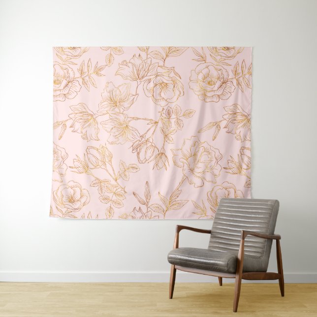 Elegant Gold Rose Tapestry (In Situ (Horizontal))