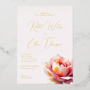 Elegant Gold Rose Wedding Invitation
