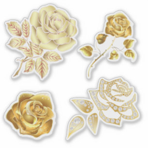 Elegant Gold Rose Wedding Invitation Stickers