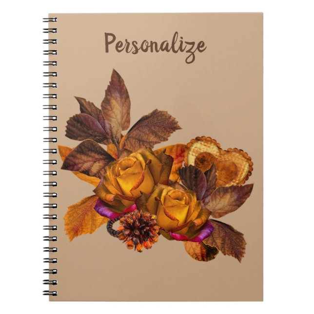 Elegant Gold Roses Autumn Floral Bouquet Notebook (Front)