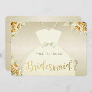 Elegant, Gold Roses, Bride Dress Bridesmaid Card