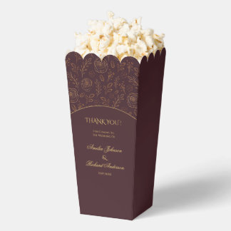 Elegant Gold Roses Chocolate Brown Wedding Favour Box