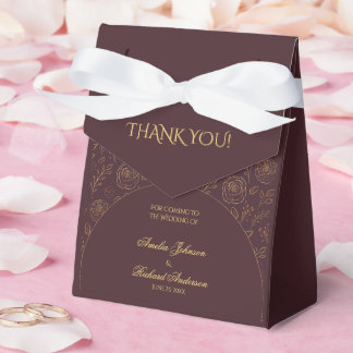 Elegant Gold Roses Chocolate Brown Wedding Favour Box