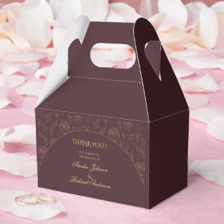 Elegant Gold Roses Chocolate Brown Wedding Favour Box