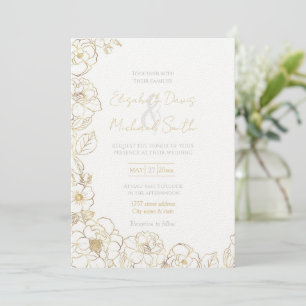 Elegant Gold Roses Floral Line art Invitation