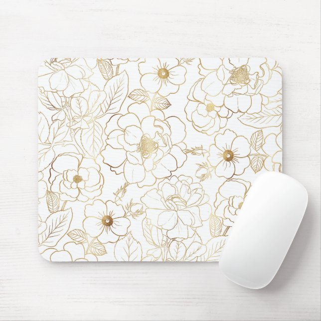 Elegant Gold Roses Floral Line art Mouse Mat (With Mouse)