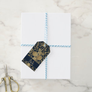 Elegant Gold Roses Floral Navy-Blue Design Gift Tags