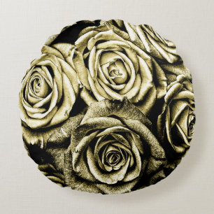Elegant Gold Roses Round Cushion