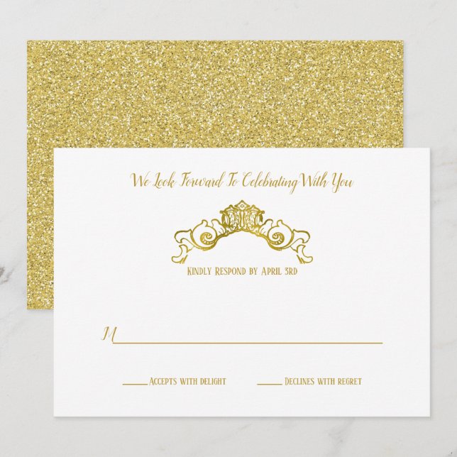 Elegant Gold Royal Crest Wedding Response Invitation (Front/Back)