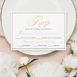 Elegant Gold RSVP card with black border on white