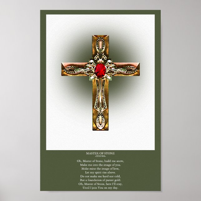 Elegant Gold & Ruby Cross Poster (Front)