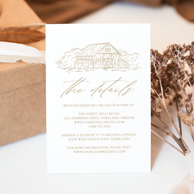 Elegant Gold Rustic Barn Wedding Details Enclosure Card (Creator Uploaded)