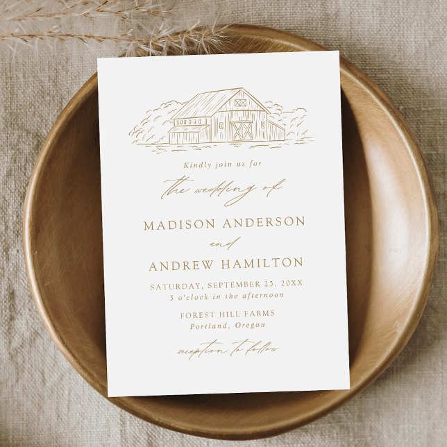 Elegant Gold Rustic Barn Wedding Invitation (Creator Uploaded)