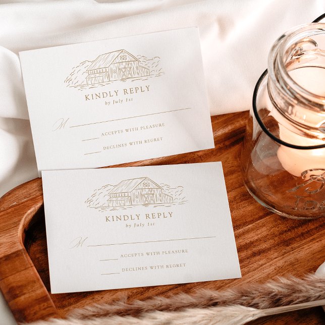 Elegant Gold Rustic Barn Wedding RSVP Card (Creator Uploaded)