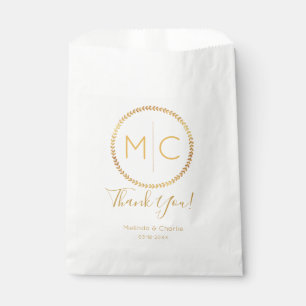 Elegant Gold Rustic Wreath Leaf Monogram Wedding Favour Bags
