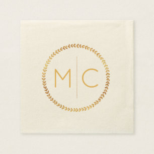 Elegant Gold Rustic Wreath Leaf Monogram Wedding Napkin
