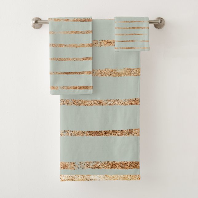 Elegant Gold Sage Green Bath Towel Set (Insitu)