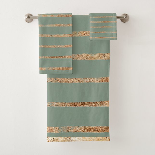 Elegant Gold Sage Green Bath Towel Set (Insitu)