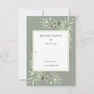 Elegant Gold Sage Green Greenery Wedding RSVP Card