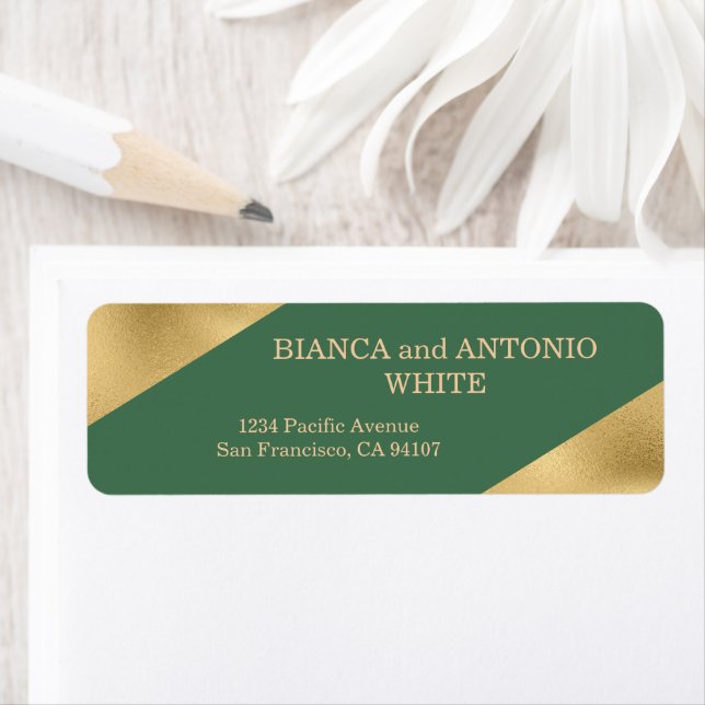 Elegant Gold Sage Green Return Address Labels (Insitu)