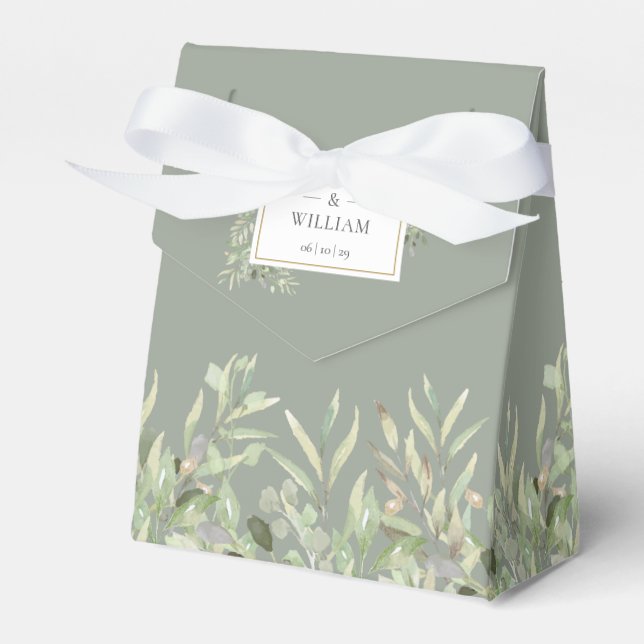 Elegant Gold Sage Greenery Foliage Wedding Favour Box (Front Side)
