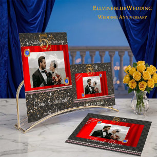 Elegant Gold & Sapphire 5 Year Anniversary   Photo Invitation