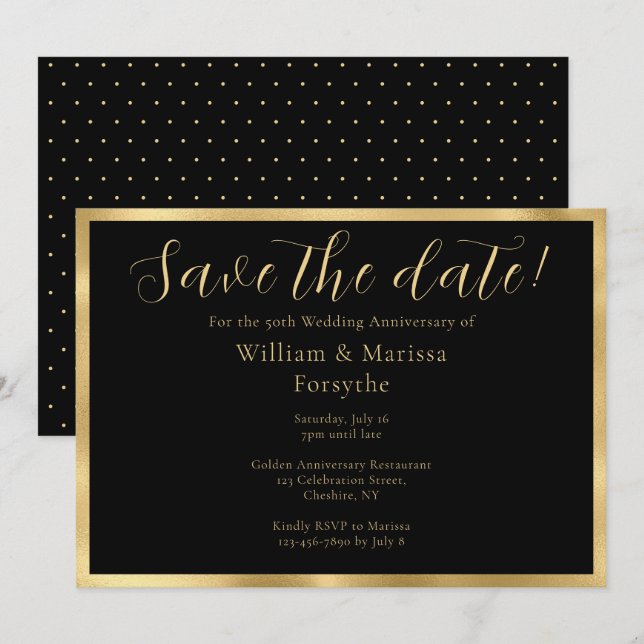 Elegant Gold Save The Date 50th Anniversary Card (Front/Back)