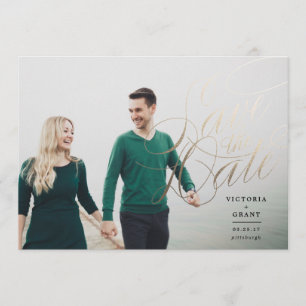 Elegant Gold Save the Date calligraphy photo card