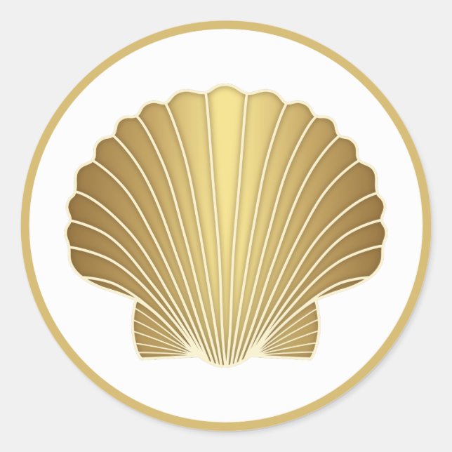 Elegant Gold Scallop Shell Classic Round Sticker (Front)