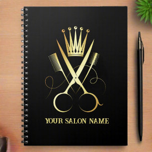 Elegant Gold Scissor & Black Appointments Salon   Notebook
