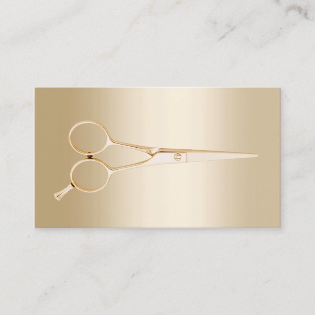 Elegant Gold Scissor Hair Stylist Business Card (Front)