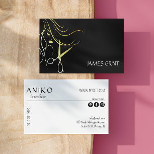 Elegant Gold Scissor Handwritten Typography Business Card