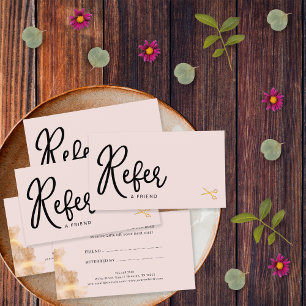Elegant Gold Scissors Hairstylist Salon Blush Pink Referral Card