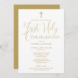 Elegant Gold Scrip First Holy Communion Invitation