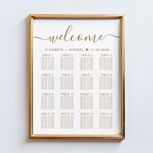 Elegant Gold Script 16 Table Wedding Seating Chart