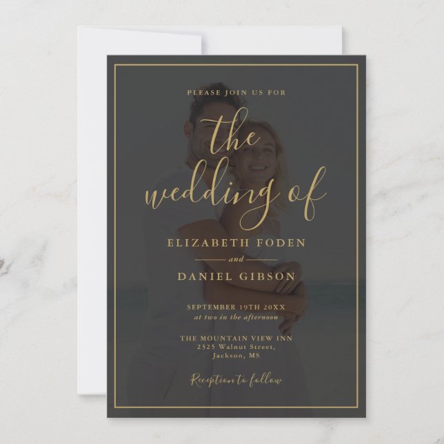 Elegant Gold Script 2 Photo Wedding Invitation (Front)