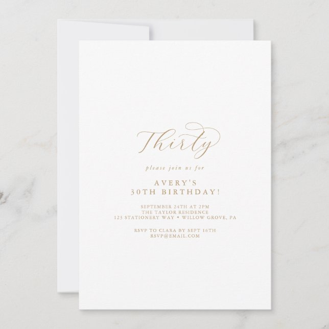 Elegant Gold Script 30th Birthday Party Invitation (Front)